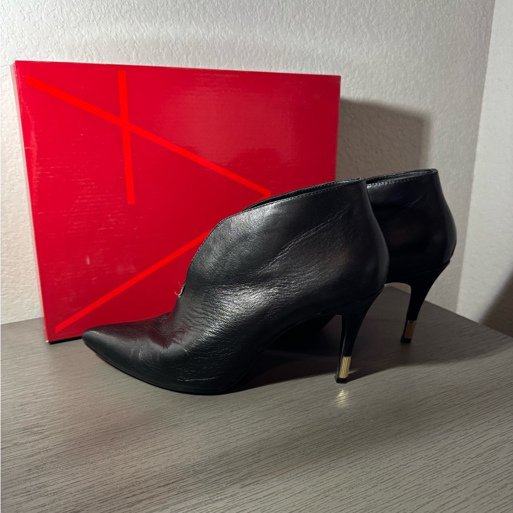 AEROSOLES Black Heeled Boots with Gold Heel Details